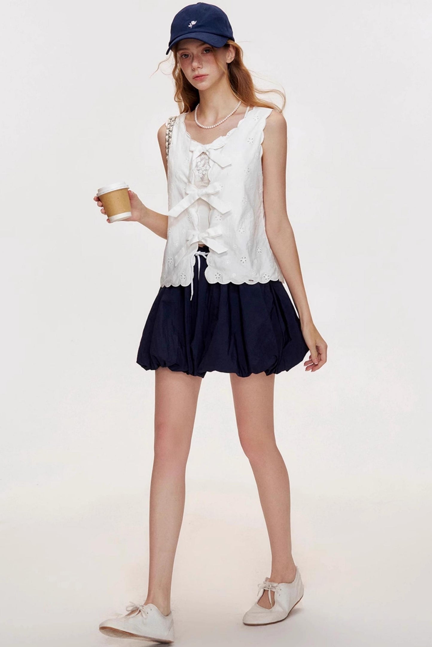 Romantic Wavy Edge Embroidery Strappy Vest Set-Up