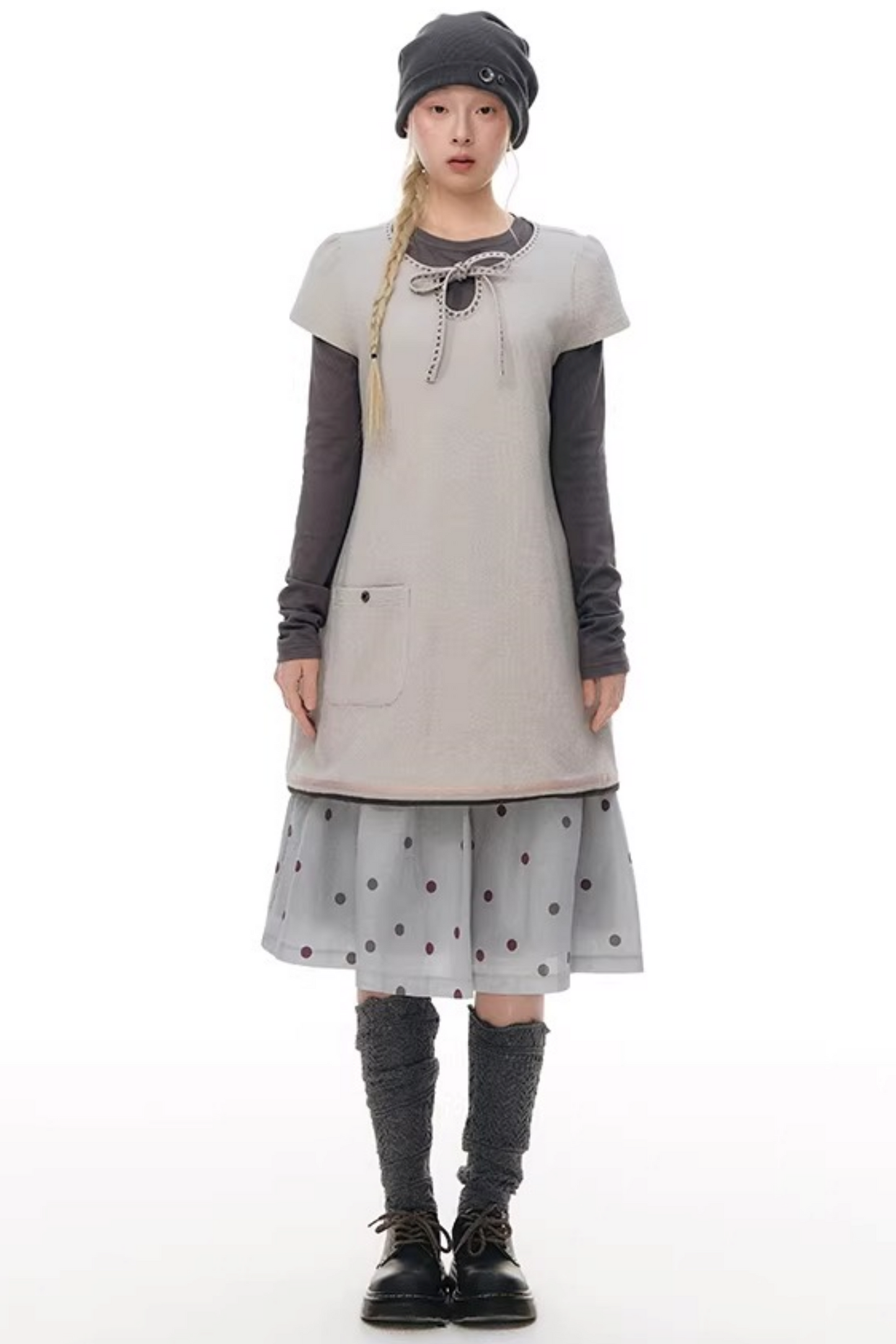 와플 니트 버튼 모자