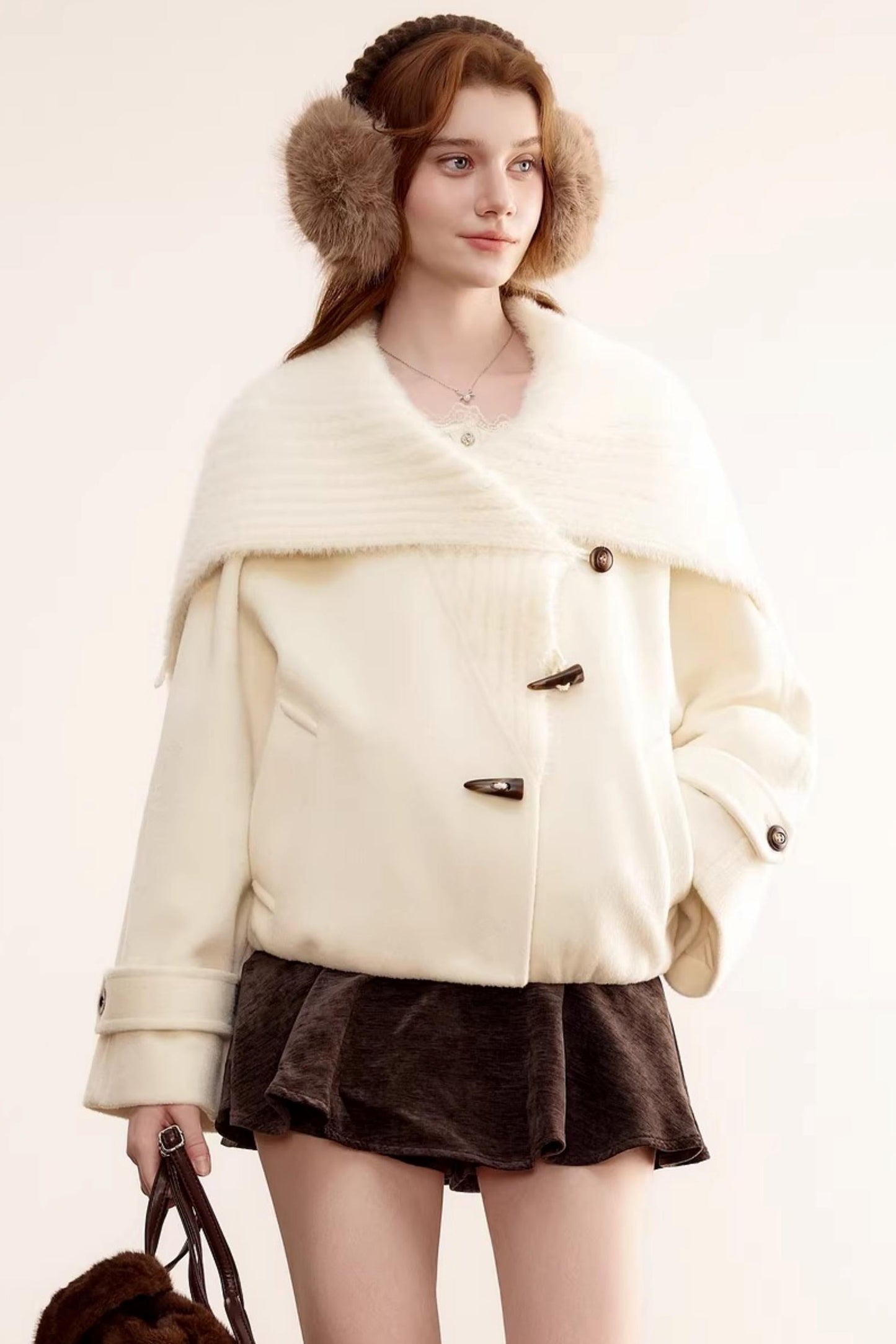 Woolen Short Shawl Collar Coat