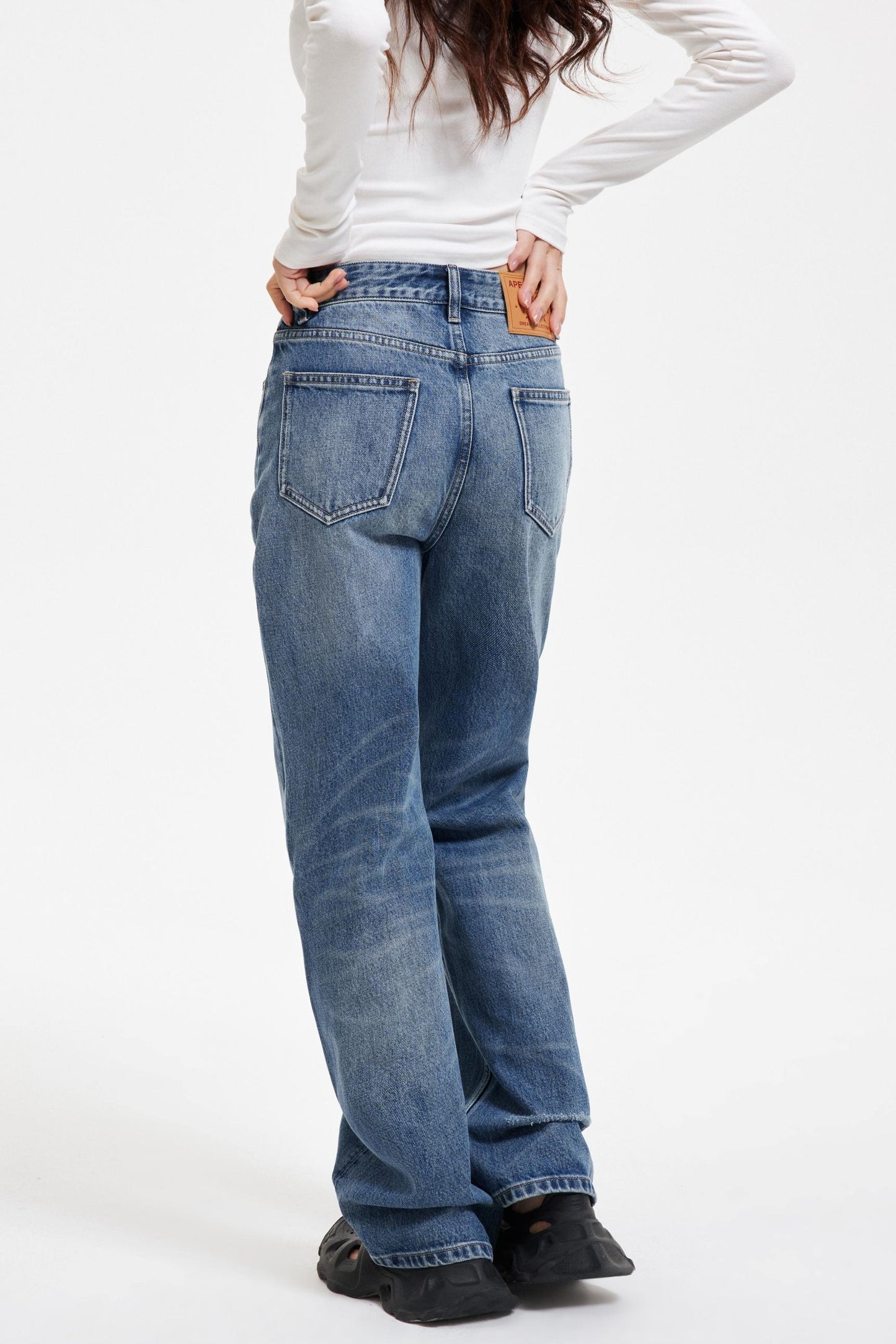 Washed Blue Ripped Denim Pants