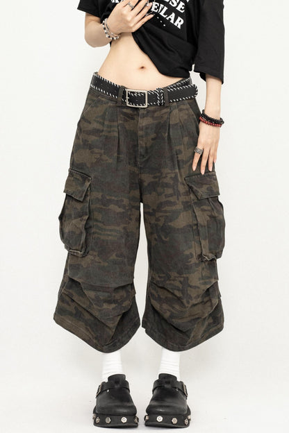 Vintage Camouflage Wide-Leg Pants