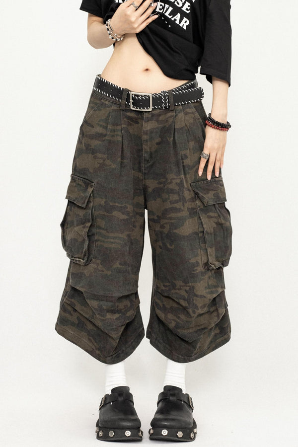 Vintage Camouflage Wide-Leg Pants