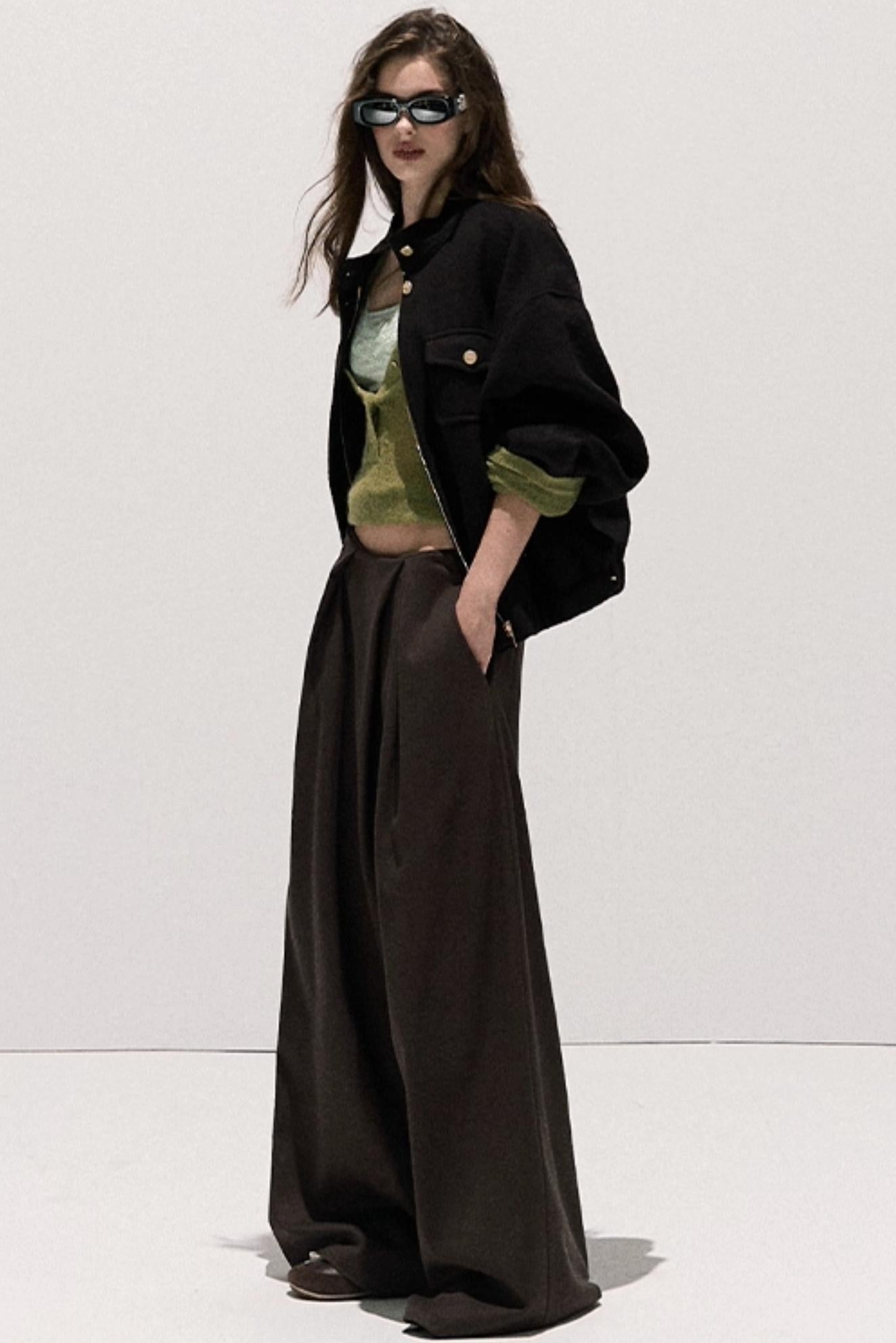 Tencel Wool Pleats Wide-Leg Pants