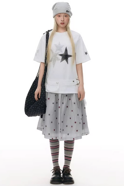 Retro Polka Dot Midi Skirt