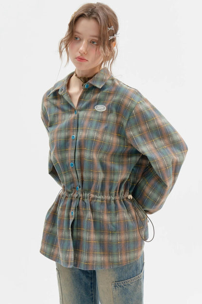 Retro Thin Green Plaid Shirt