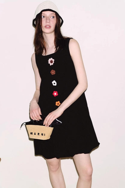 Breathable Linen Crochet Flower Dress