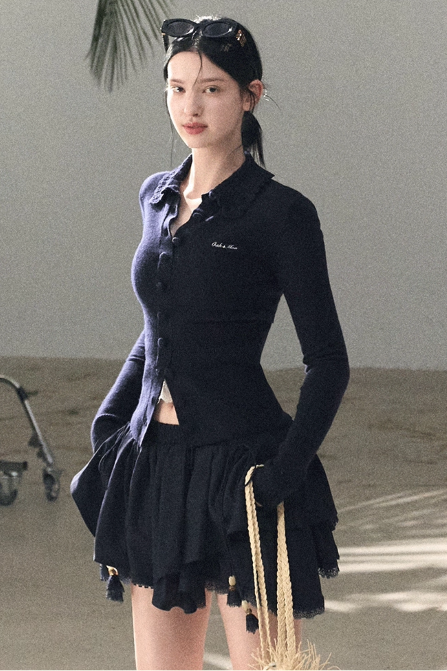 Natural Wool Crochet Collar Top