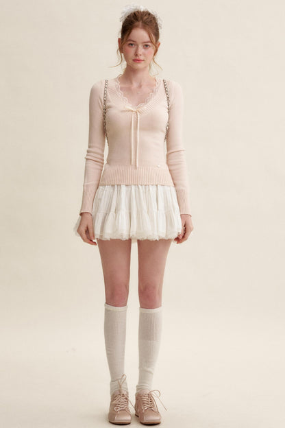 Peach Lace Sweater Tops