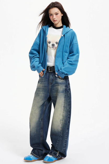 Cropped Hooded Cardigan Zip Jacket