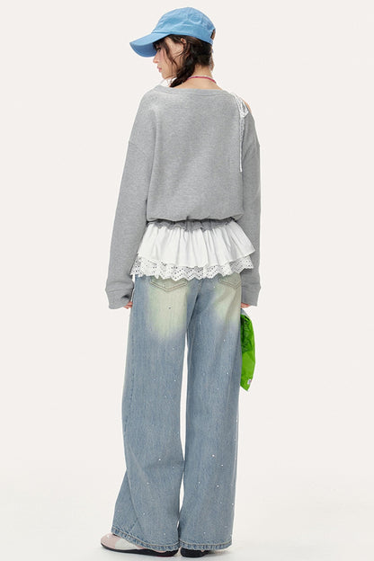 Skin-Friendly Slanted Shoulder Sweatshirt