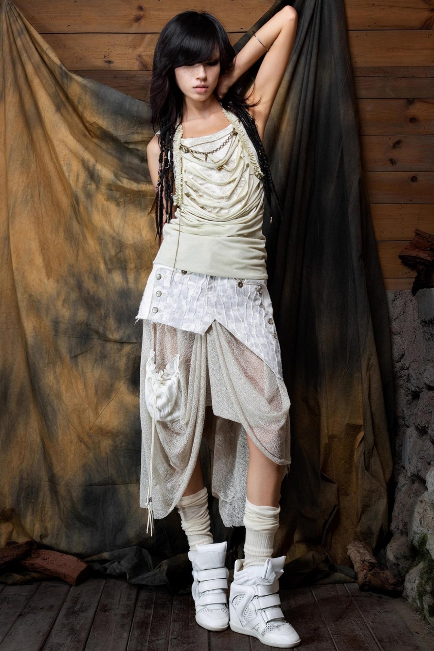 Vintage Patchwork Mesh Maxi Skirt