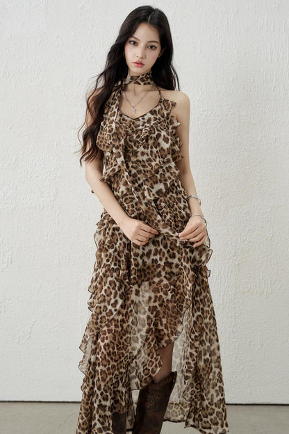 Leopard Print Halter Dress Set