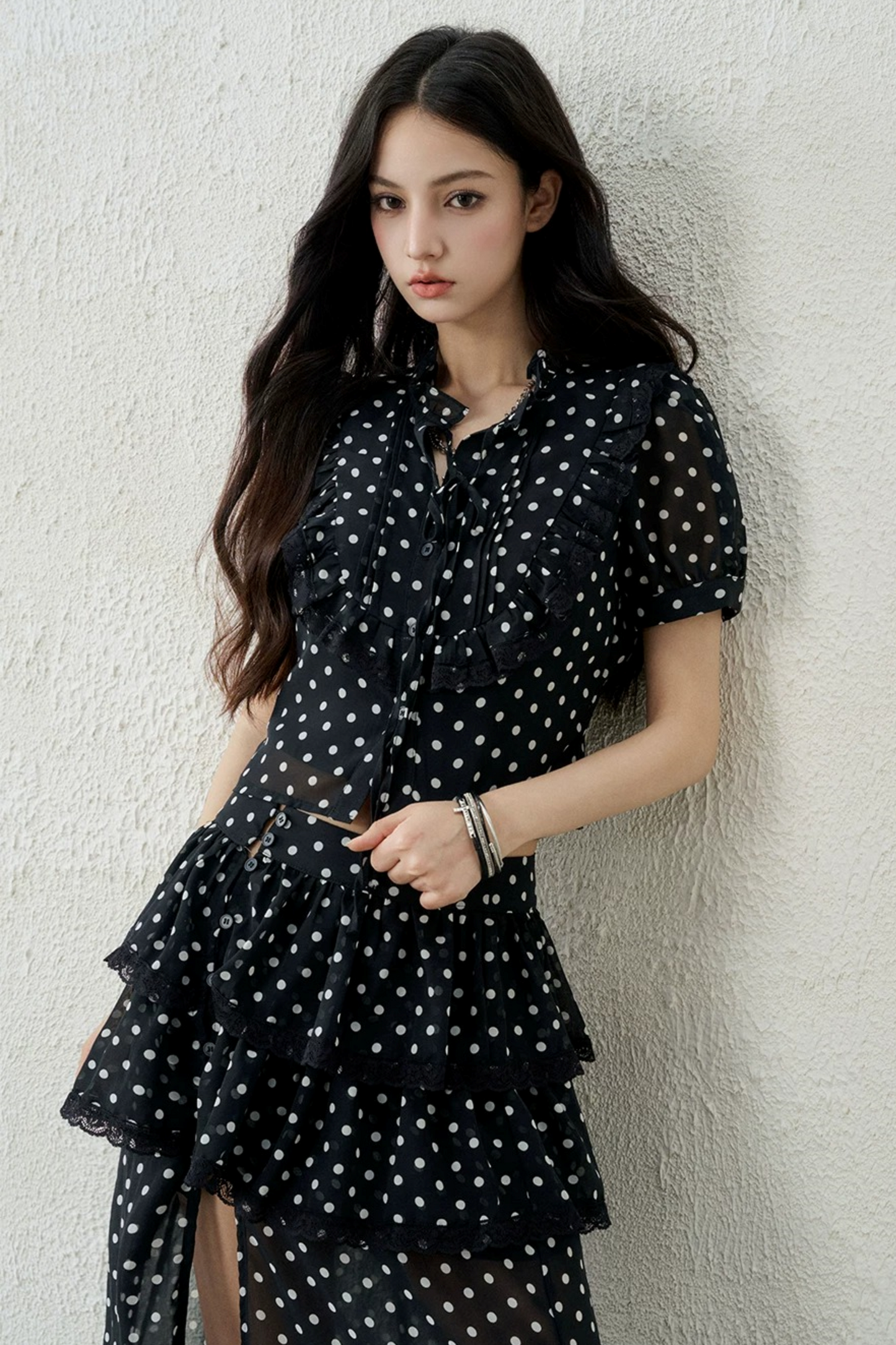 블랙 레트로 폴카 도트 셋업