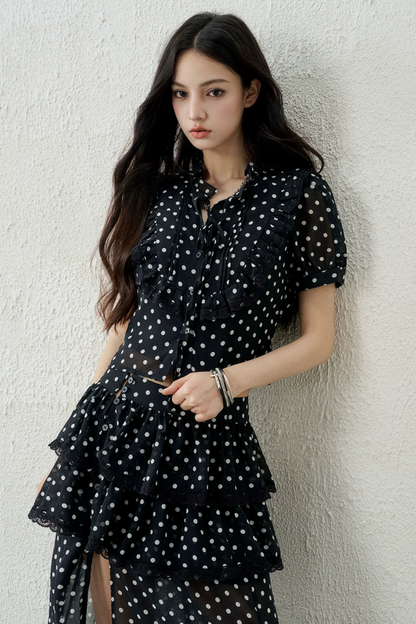 블랙 레트로 폴카 도트 셋업