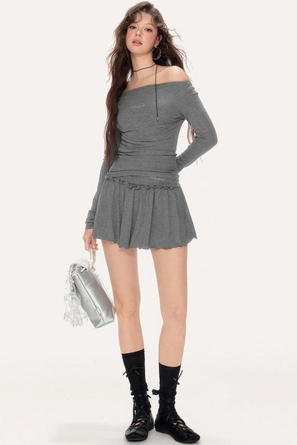 Gentle Embroidered One-Shoulder Top Skirt Set