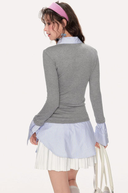 Fake Two-Piece Preppy Knit Sweater