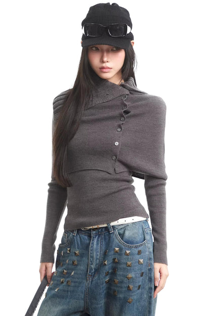 Gray Knitted Turtleneck Sweater