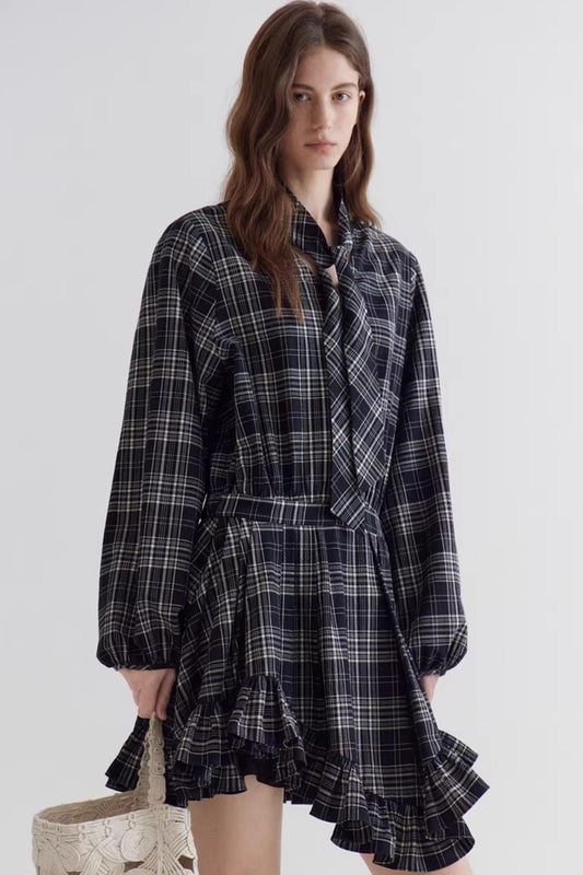 Retro Plaid Ruffle Dress