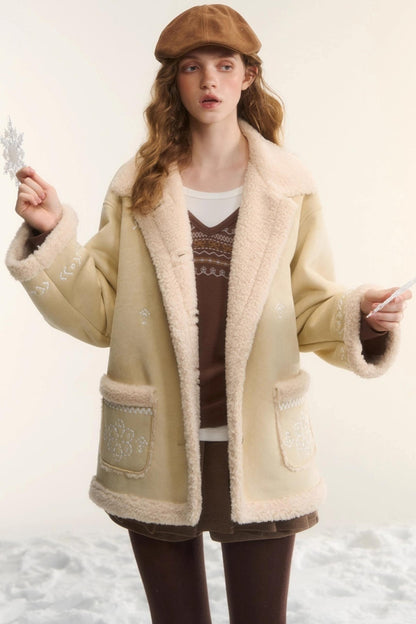 Embroidered Shearling Wool Jacket Set-Up