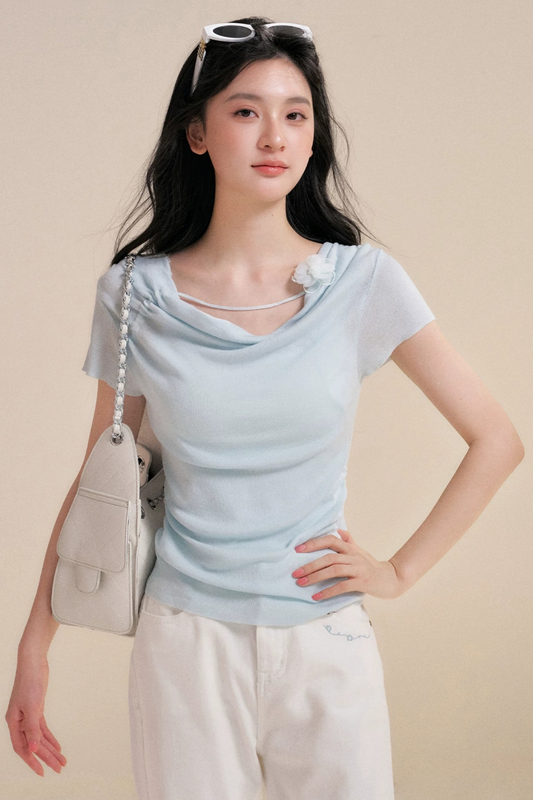 Lyocell Flower Pleated Top