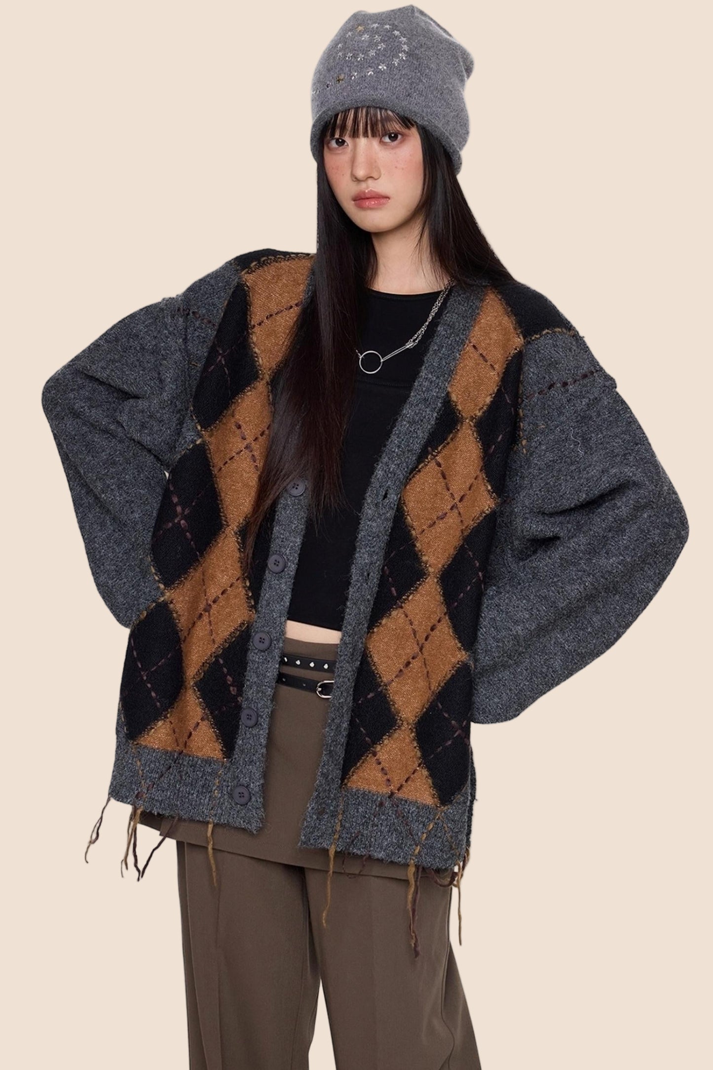 Diamond Tassel Knit Cardigan Sweater Jacket