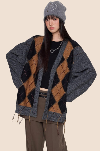 Diamond Tassel Knit Cardigan Sweater Jacket