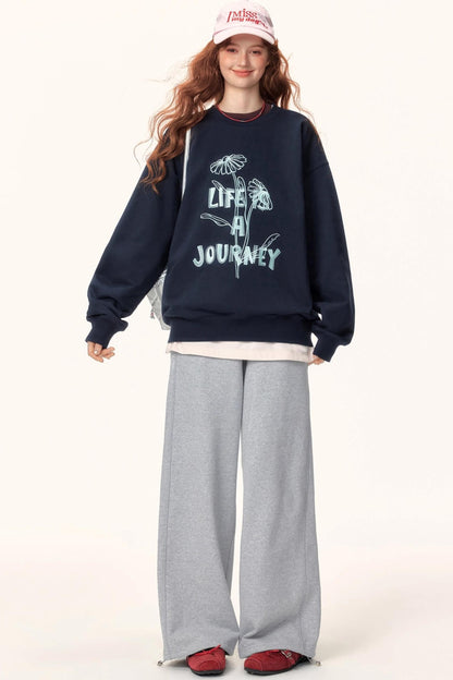 Graffiti Embroidered Color-Blocked Sweater