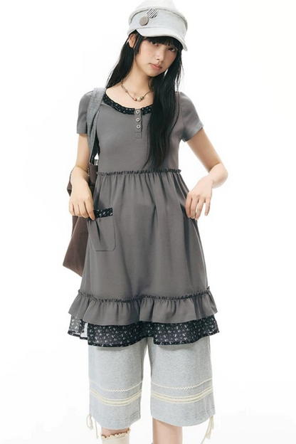 Patchwork Knit Mid-Length Casual Sweatpants