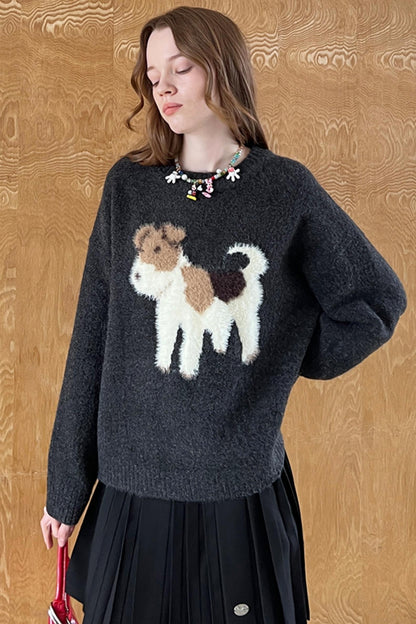 Cute Puppy Jacquard Pullover Sweater