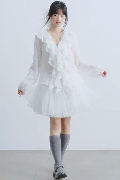 Camicia Bianca in Garza con Volant