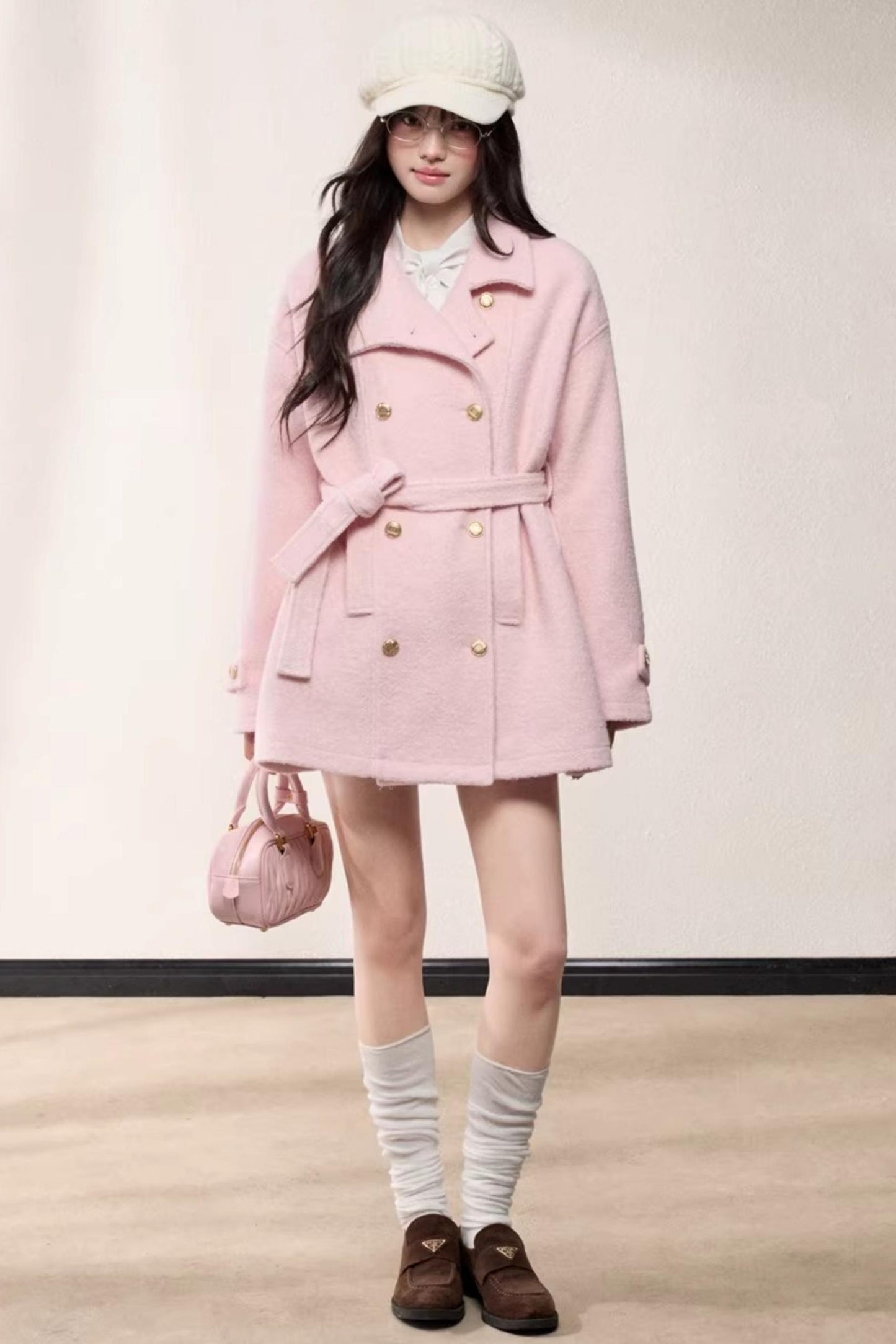 Elegant Woolen Double-Breasted Coat