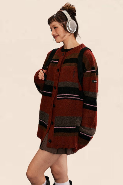 Striped Contrast Knit Cardigan