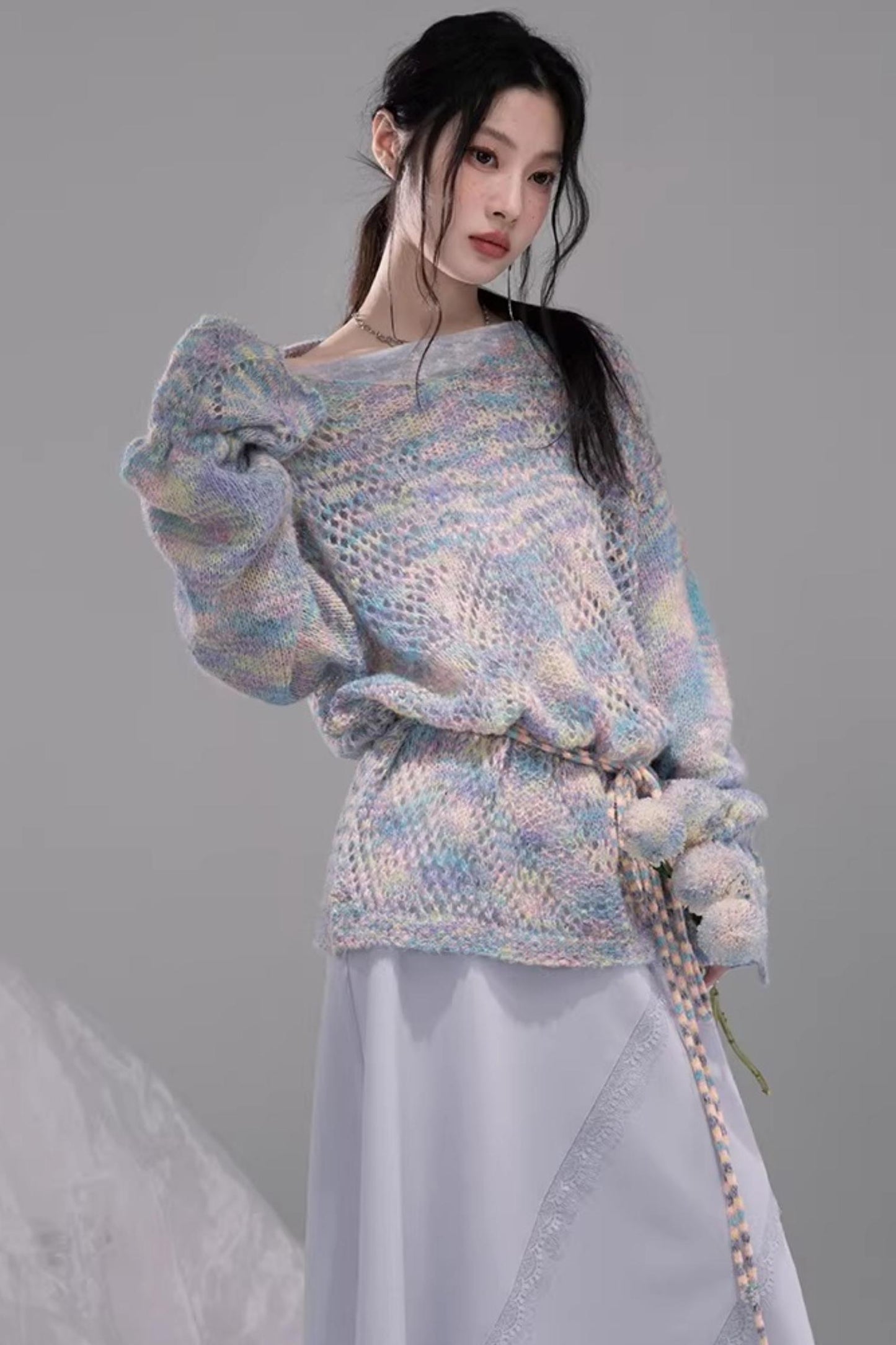 Floral Mist Blue Wool Sweater Set