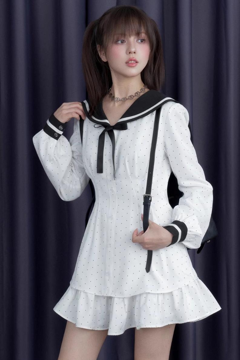 Polka Dot Sailor Neck Dress
