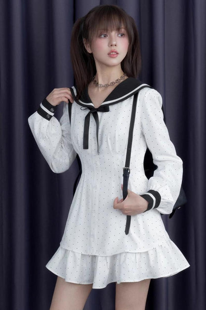 Polka Dot Sailor Neck Dress