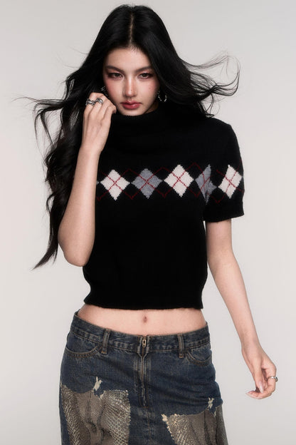 Trendy High Neck Short Sleeve Top