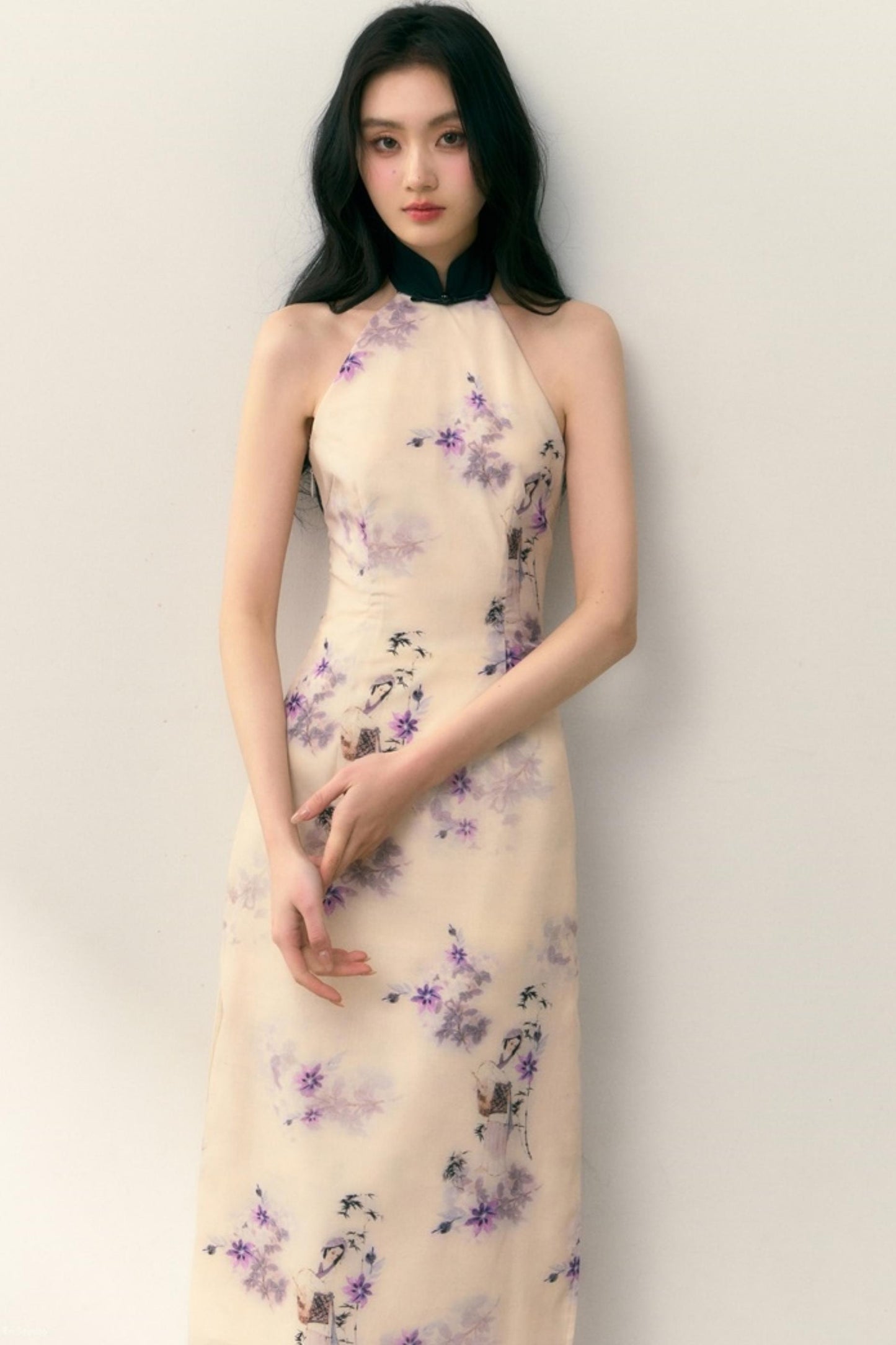 Pastel Lotus Neck-Tie Oriental Dress