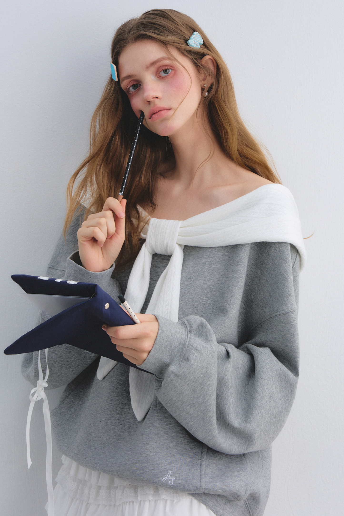 Rabbit Ear Off-Shoulder Sweatshirt