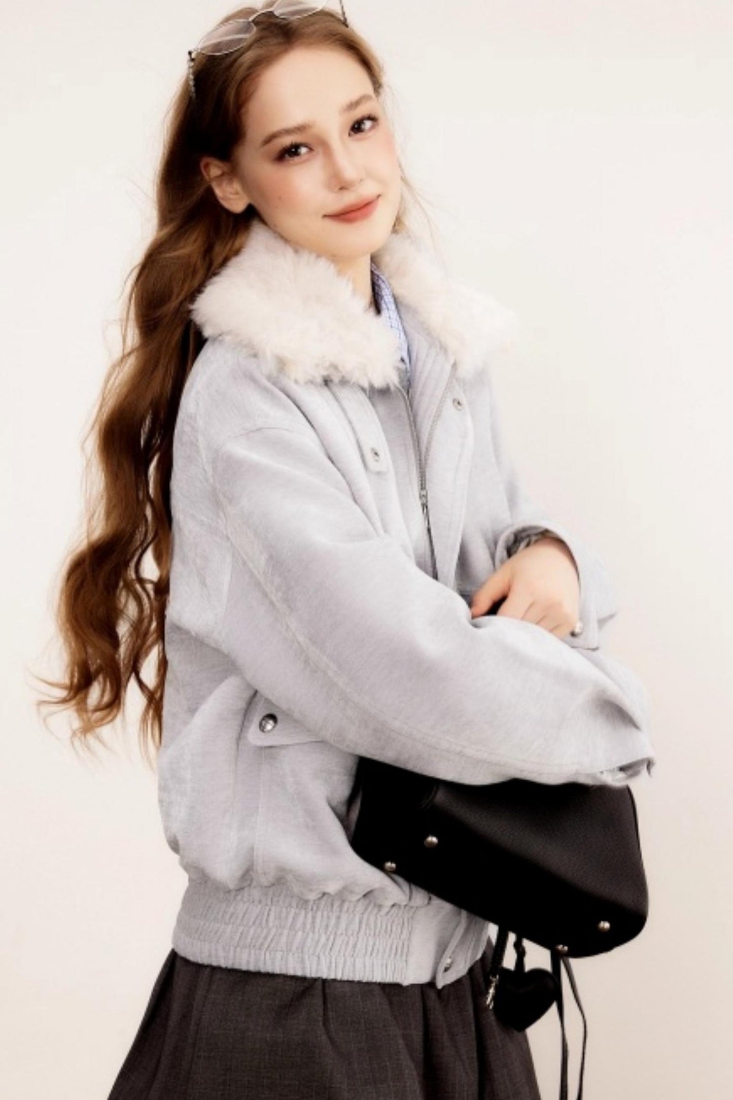 Chenille Detachable Fur Collar Jacket
