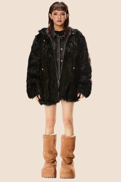 Retro Eco-Friendly Fur Black Jacket