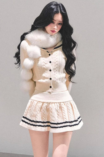 Red Evening Breeze Knitted Sweater Set-Up