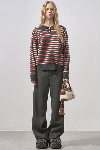Cotton Wool Striped Polo Sweater