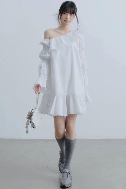 White Ruffled Off-Shoulder Dress