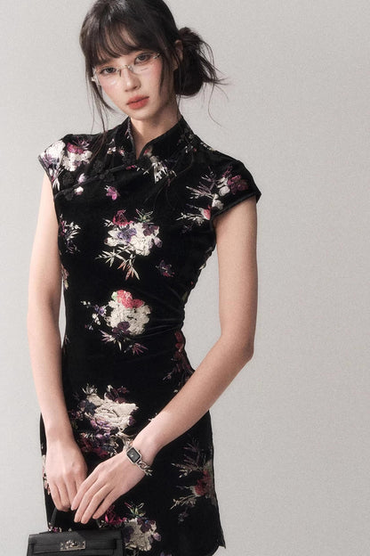 Gold-Embellished Velvet Dress