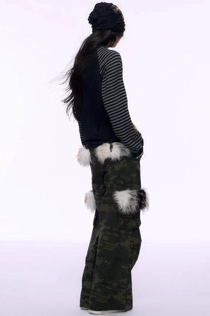 Cat Print Raglan Knit Top