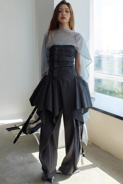 Wax-Dyed Asymmetric Hem Vintage Vest