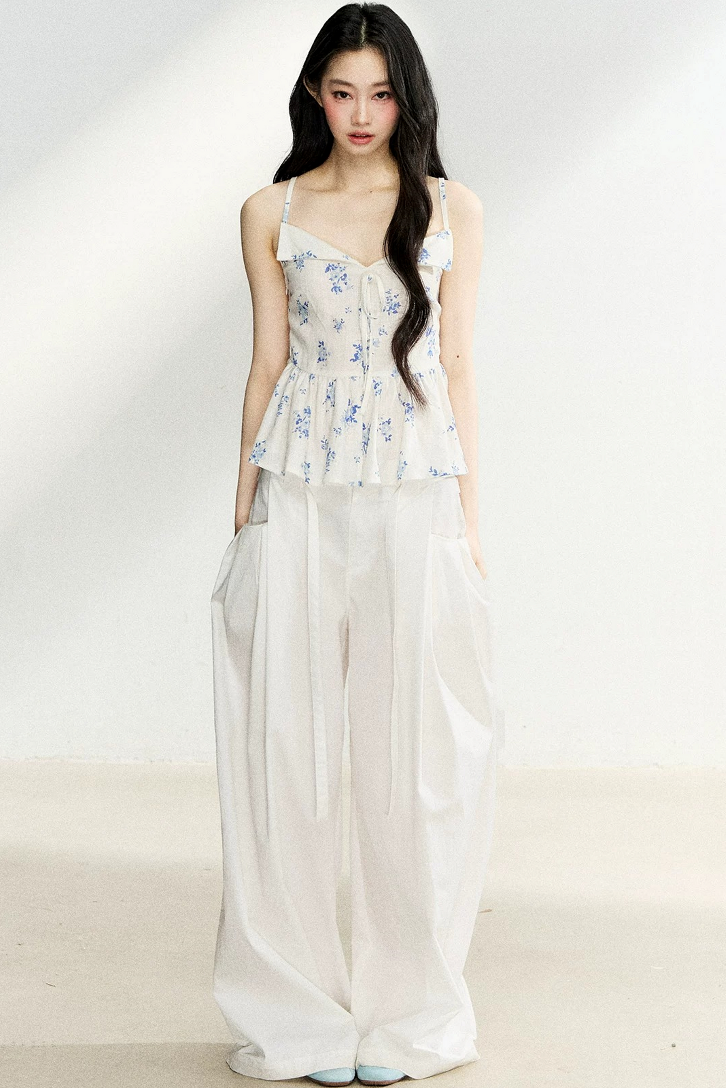 Ruffled Floral Drawstring Vest