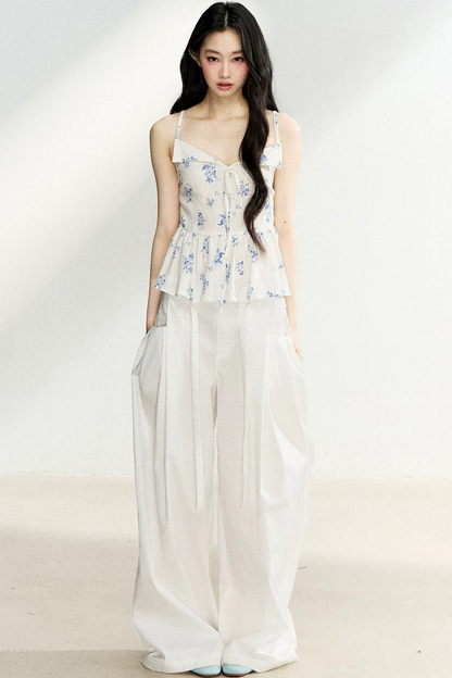 Ruffled Floral Drawstring Vest