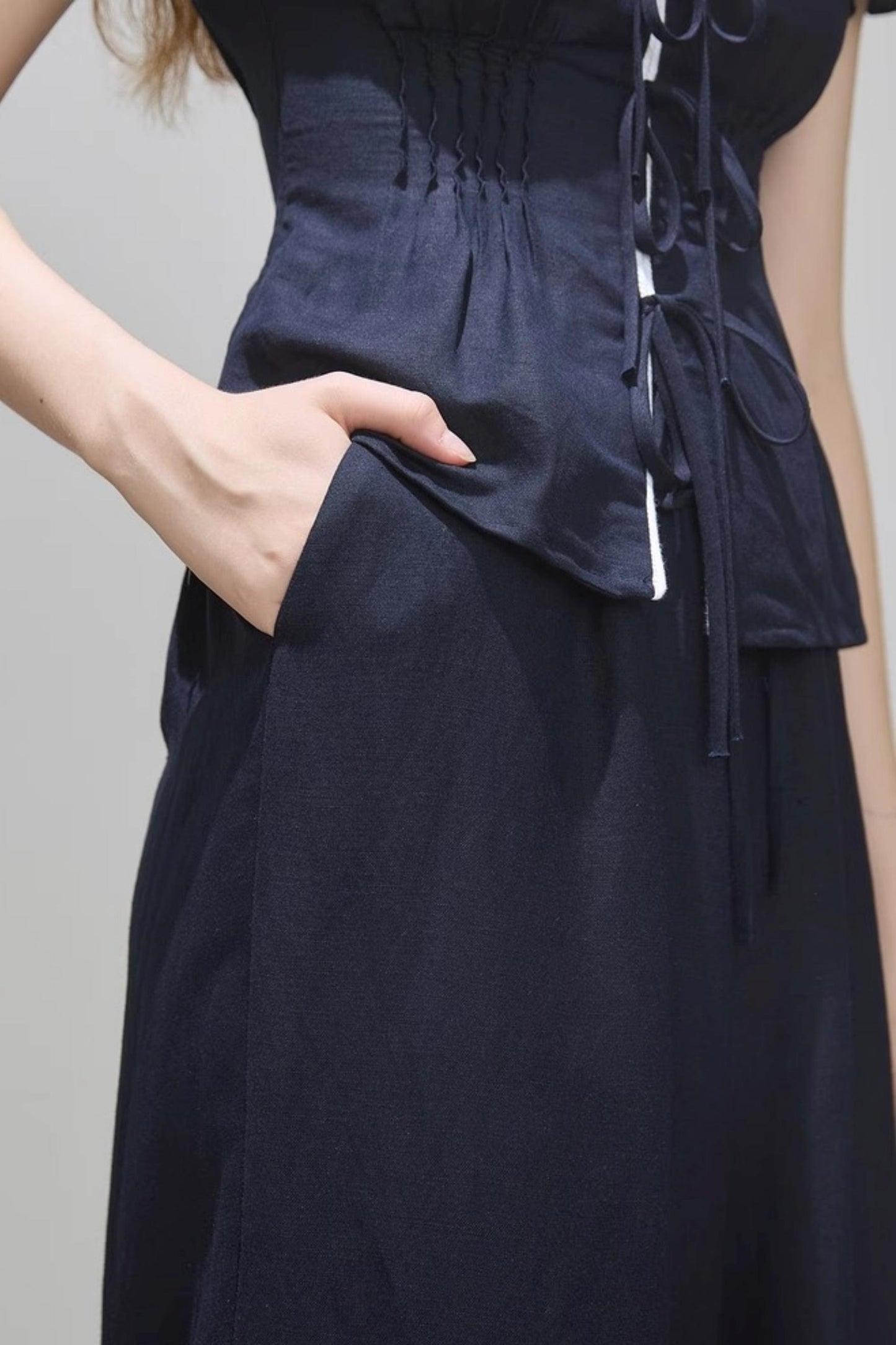 Navy Linen Pants Set-Up