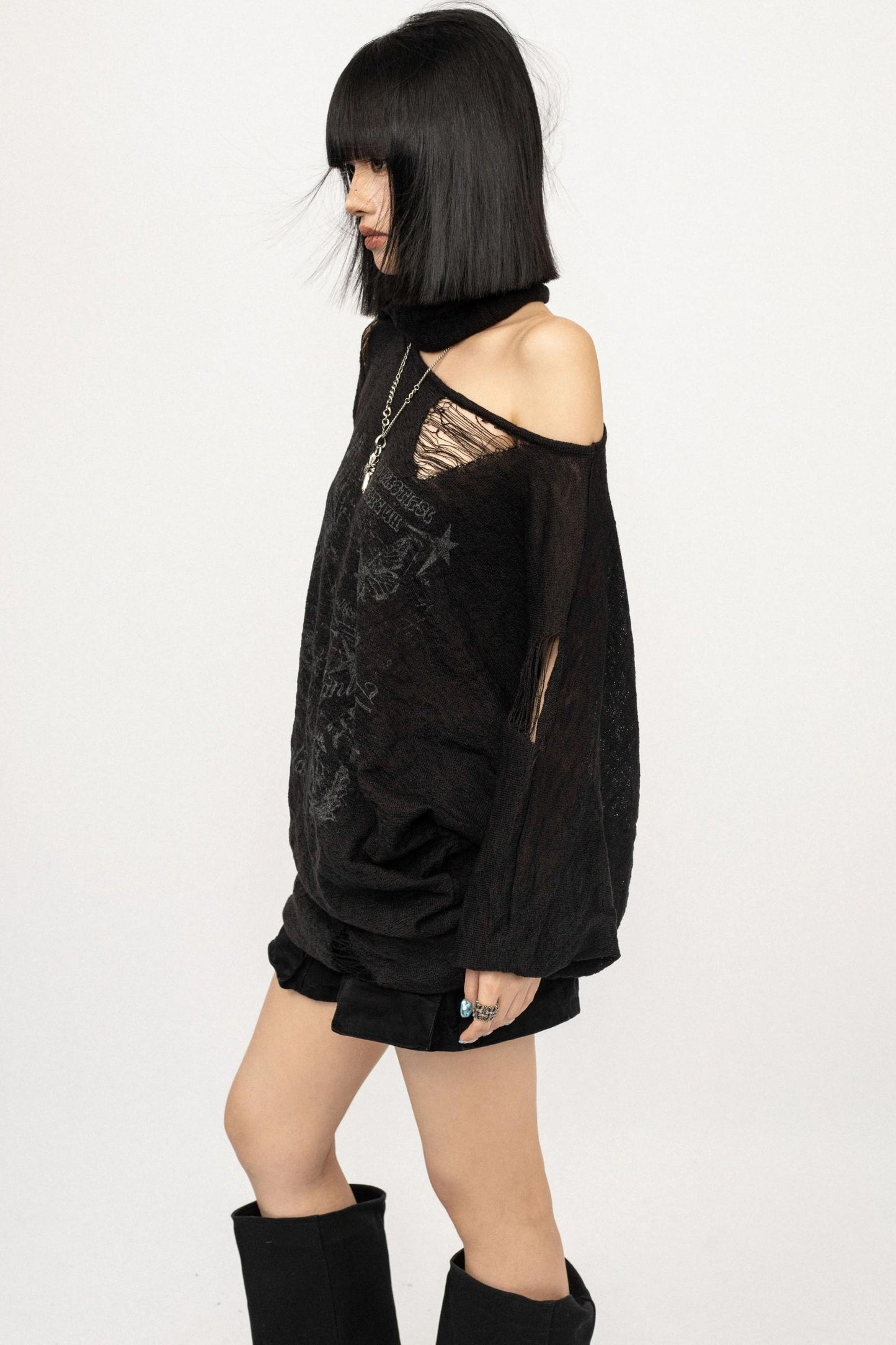 Slanted Black Sweater Top